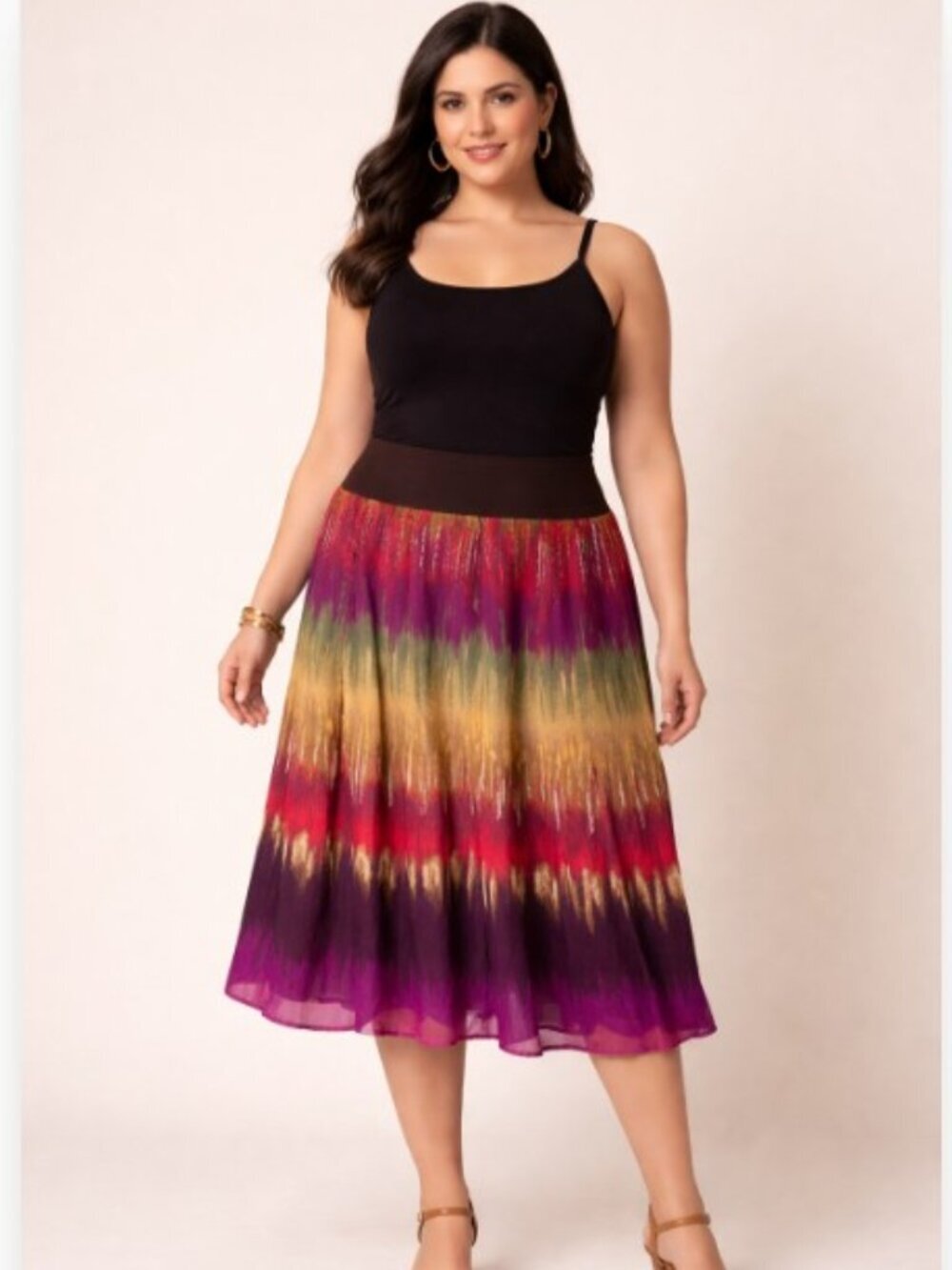 JM Collection Women 14P Tribal Beat Multicolor Skirt Stretch Waistband Festive - Picture 10 of 11